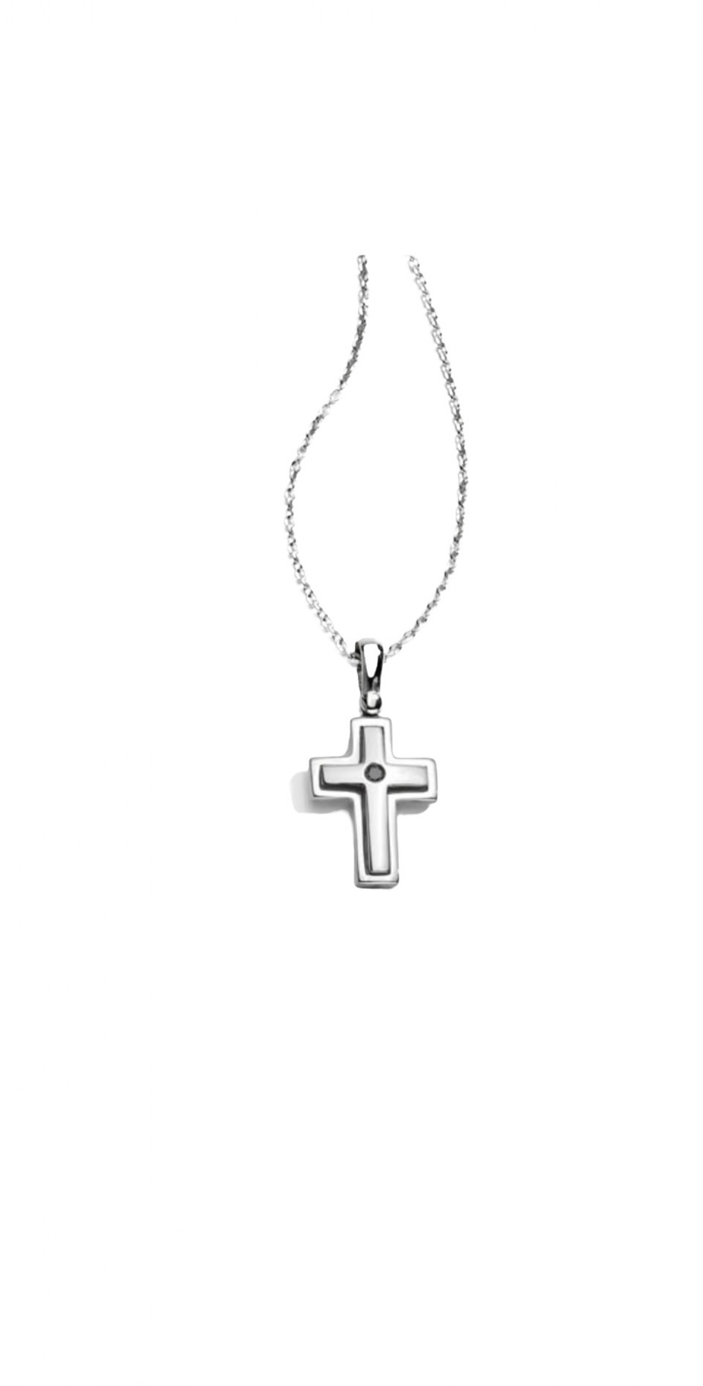 Stainless steel cross set with a diamond and chain.
